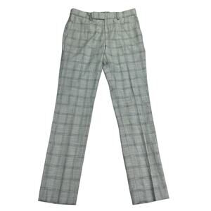 Kenneth Cole Mens Slim Fit Ready Flex Plaid Pants Gray Blue 31x32